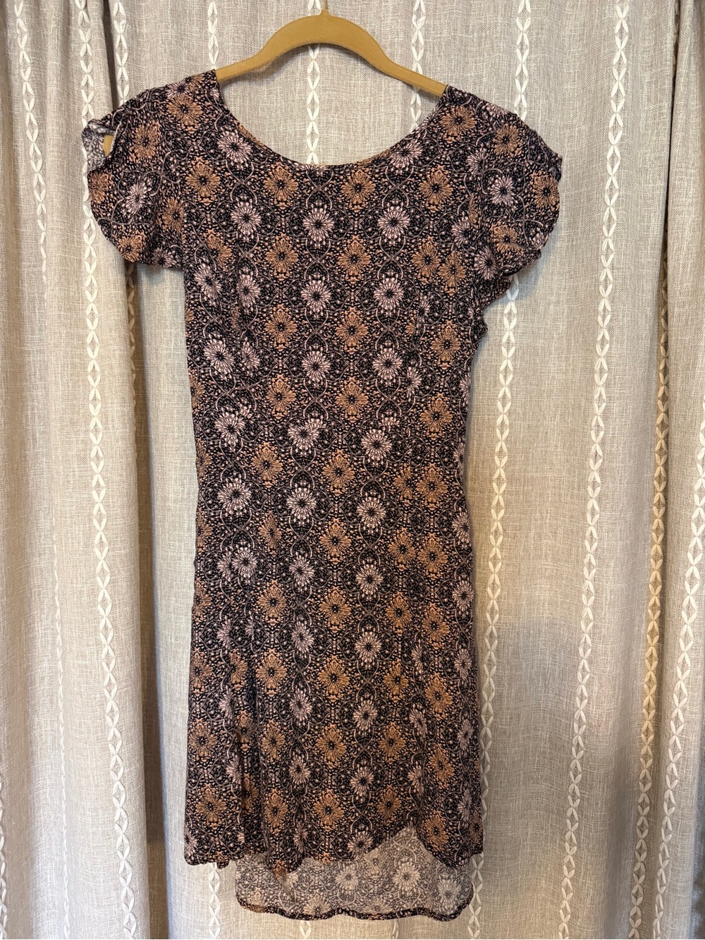 Women's Printed Short Sleeve Dress in Black and Brown pattern